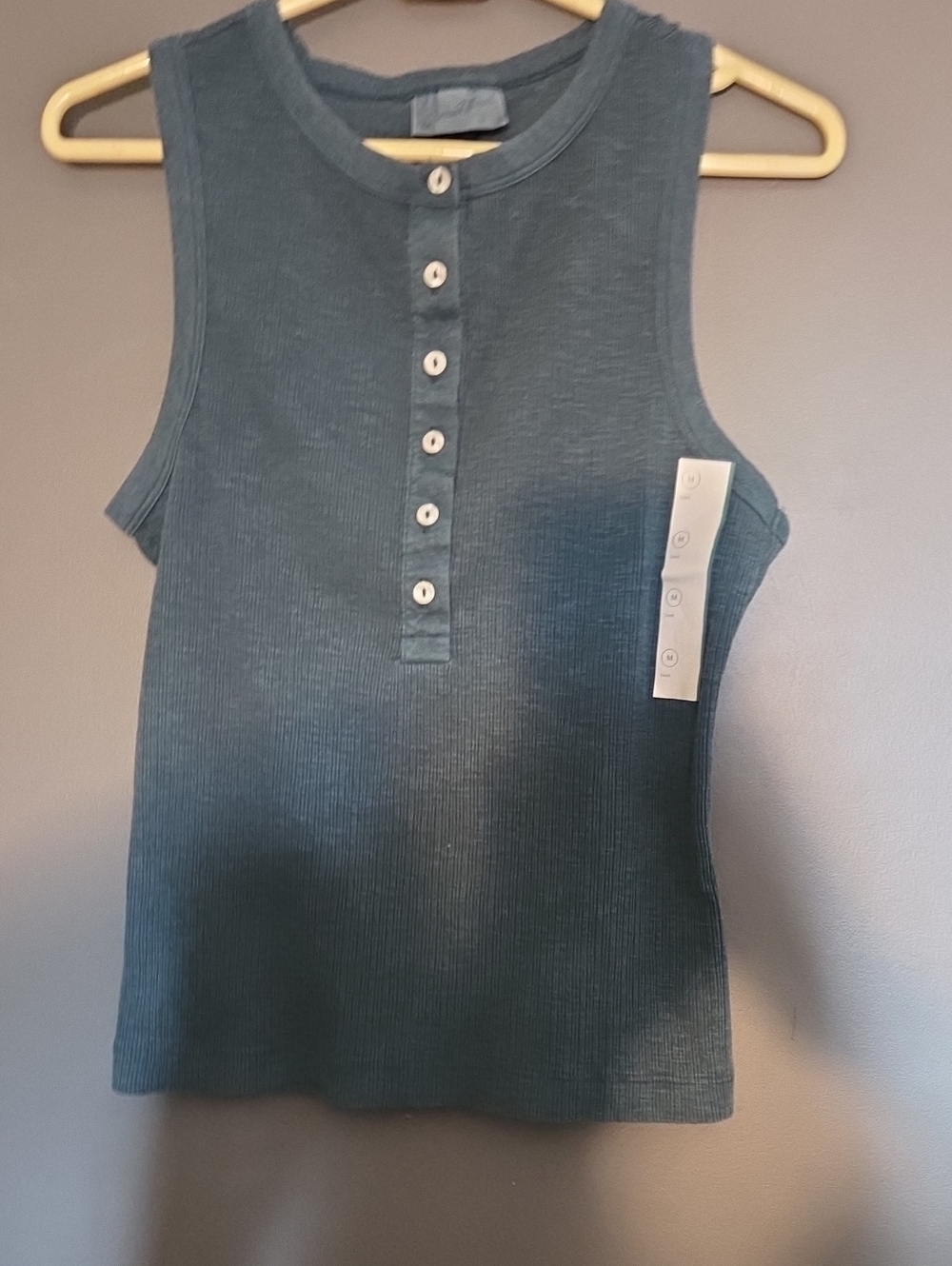 Universal Thread Dark Teal Ribbed Button-Front Tank